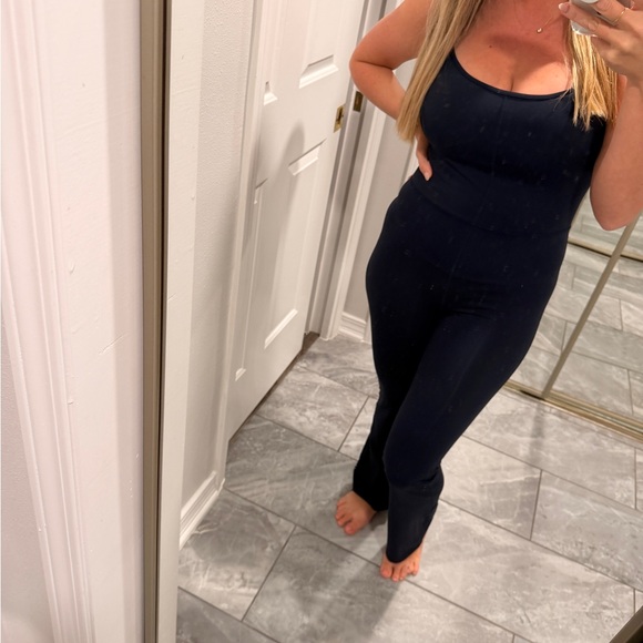 Quince Ultra-Form Kick Flare Jumpsuit Navy Blue - Picture 3 of 10